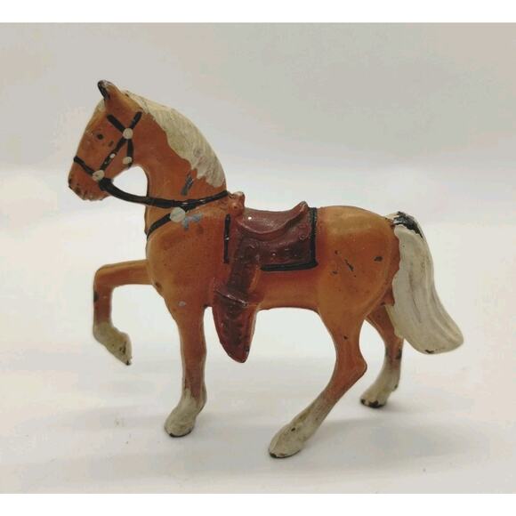 Vintage 1950’s Cast Metal Painted Toy Horse Made In Japan Palomino - Picture 1 of 11